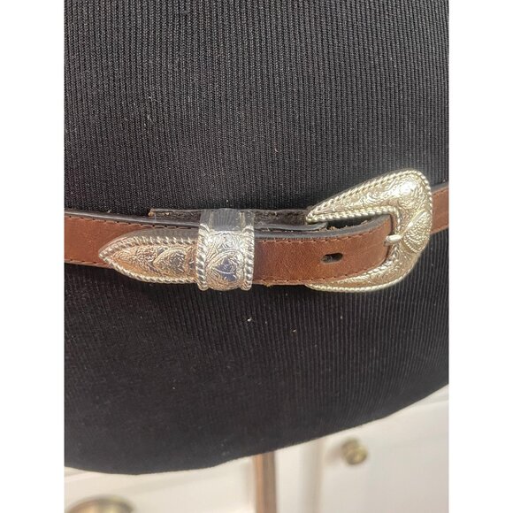 Western Concho Belt Womens Medium Brown Leather Silver Heart Buckle Boho Cowgirl - Picture 3 of 6